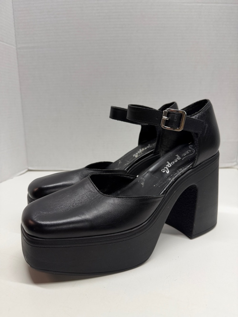 Free People Gwen Mary Jane Platform Pumps High Heel Leather Shoes Black Size 10 - Picture 2 of 11